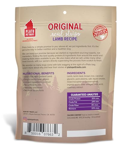 PLATO Pet Treats Real Strips - Air-Dried Meat Bars for Dogs - Delicious, Limited Ingredient Dog Treats - Grain Free Dog Treats -