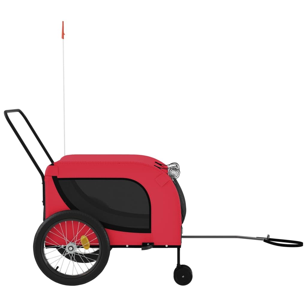 'Vidaxl Pet Bike Trailer In Red And Black, Durable Iron Frame And Waterproof Oxford Fabric, Comfortable, Easy Access