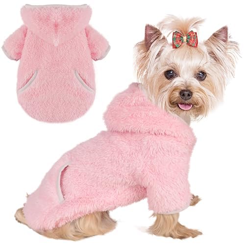 Dog Sweater Hoodie Fleece Warm Fuzzy Velvet Sweaters Winter Clothes For Small Dogs Girl Boy (Pink, Medium)