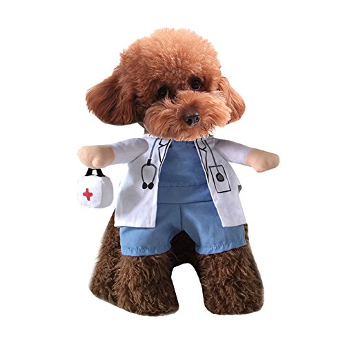 Mikayoo Pet Dog Cat Halloween Costume Doctor Nurse Costume Dog Jeans Clothes Cat Funny Apperal Outfit Uniform(Doctor,S)