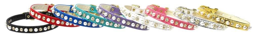 Dog, Puppy and Pet Collar, 3/8&quot; Wide Pearl & Clear Crystals Turquoise 8