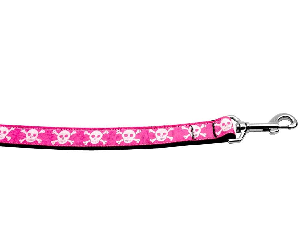 Pet Dog & Cat Nylon Collar or Leash, "Pink Skulls" 1" w x 6 ft. leash