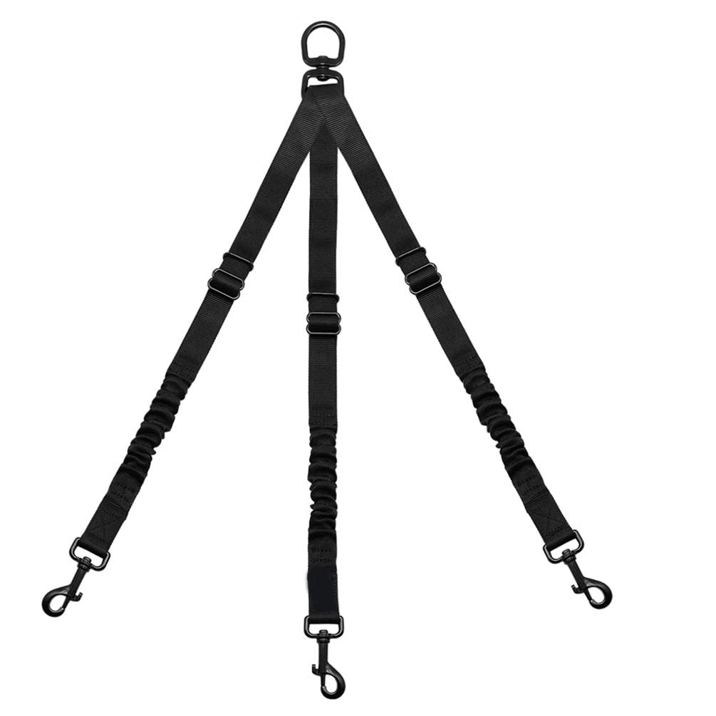 Kuntrona Nylon Dog Leash Coupler 3 Way No-Pull Pet Dog Lead Leashes No Tangle Bungee Three Dogs Leads Black L