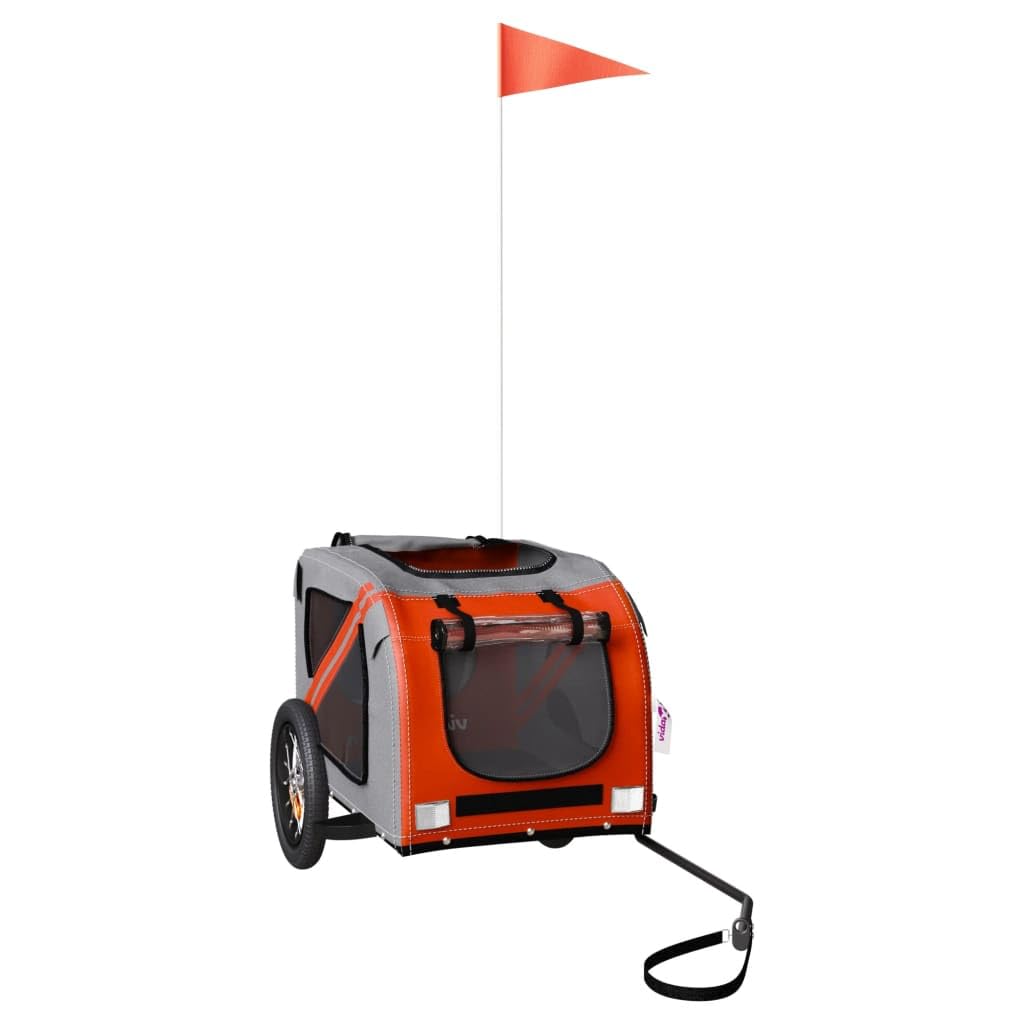 vidaXL Pet Bike Trailer for Small Dogs - Oxford Fabric/Iron Frame, Sturdy Cycle Pet Carrier with Cover, Airy Windows, Easy Entry, Reflectors - Orange/Gray, 48.8x20.9x20.9 Inches