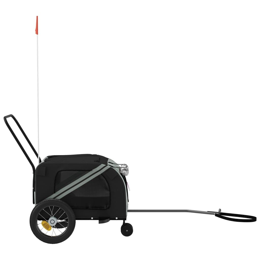 vidaXL Pet Bike Trailer - Gray/Black - Oxford Fabric/Iron - 48&quot; x 20.5&quot; x 20.9&quot; Cabin - Small Pets/Dogs - Smooth Ride Reflectors & Flag