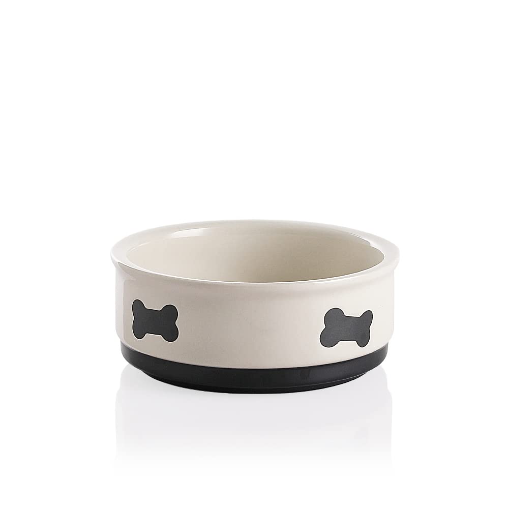 Sweejar Ceramic Dog Bowls with Bone Pattern, Dog Food Dish for Small Dogs, Porcelain Pet Bowl for Water 16 Fl Oz (Beige)