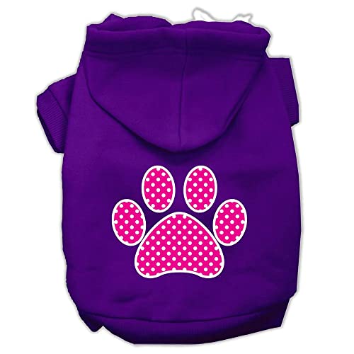 Pet Dog & Cat Hoodie Screen Printed, 'Pink Swiss Dots Paw' Purple Lg (10-14 Lbs.)
