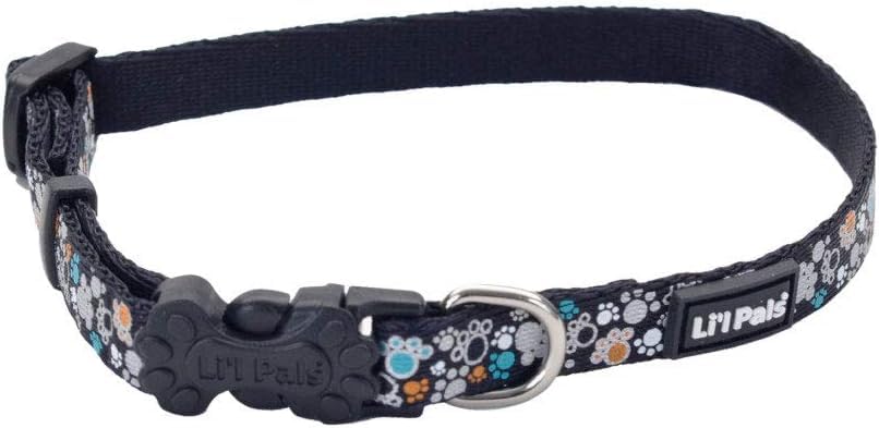 Coastal Pet - Li’L Pals Reflective Dog Collar - Teal Orange Paws - 3/8” X 6'-8”