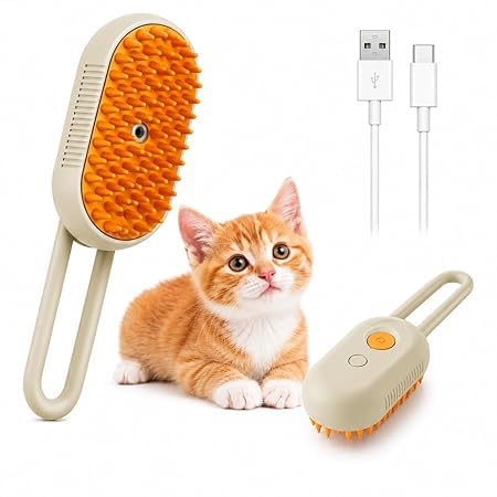 3In1 Cat And Dog Steam Mist Grooming Brush, OneTouch Spray Hair Removal, 360 Rotating Handle With Silicone Massage Comb