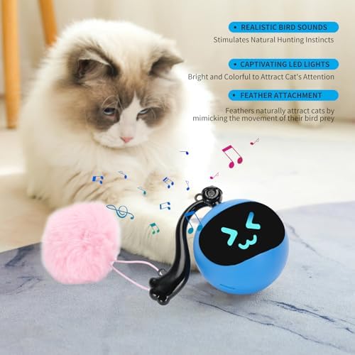 Goldsuccess Interactive Cat Toy Ball For Bored Indoor Adult Cats,Rechargeable Automatic Moving Mouse Chase Toy With Colourful Le