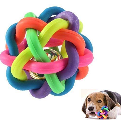 Sage Square Cat Pet Woven Rubber Balls With Inner Bell (Colorful Squeaky Rainbow)
