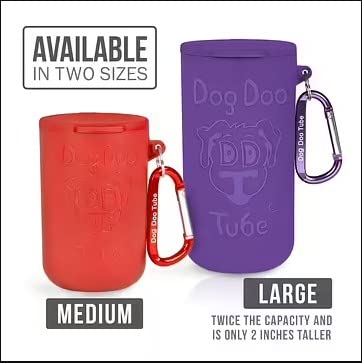 Dog Doo Tube Reusable Dog Poop Holder For Dog Walkers - Carries Used Dog Poop Bags - Tight Fitting Lid Keeps In Odors - Dog Waste Carrier - Attachable To Dog Leash, Harness Or Waist (Medium, Red)