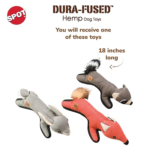 Spot Dura-Fused Hemp Pals - Dog Toy Made With Hemp Material, Fused With Tricot For Durablity, With Furry Plush Tail And Squeaker, Great For Light To Moderate Chewers - 18' Assorted Styles, 1 Piece