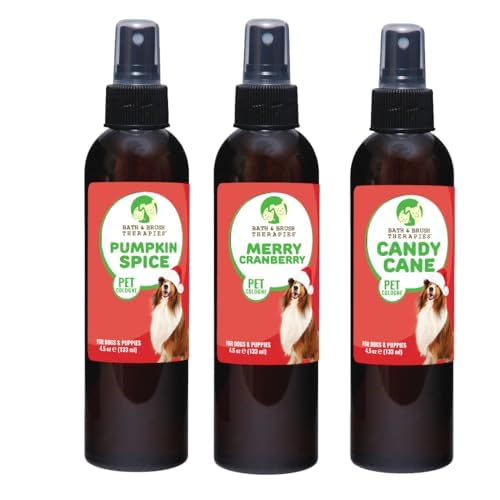 Showseason Bath & Brush Therapies 3-Pack 4.5 oz. Pet Cologne: Pumpkin Spice, Merry Cranberry, Candy Cane For Dogs | Long-Lasting