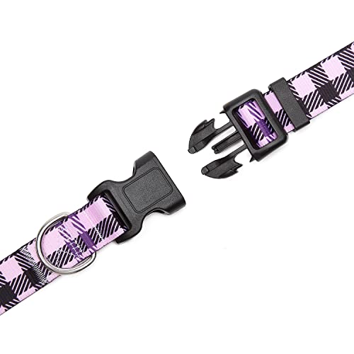 Mercano Adjustable Dog Collar - Special Design Patterns, Soft Nylon Comfortable Durable Pet Collar For Small Medium Large Dogs (M, Purple Plaid)