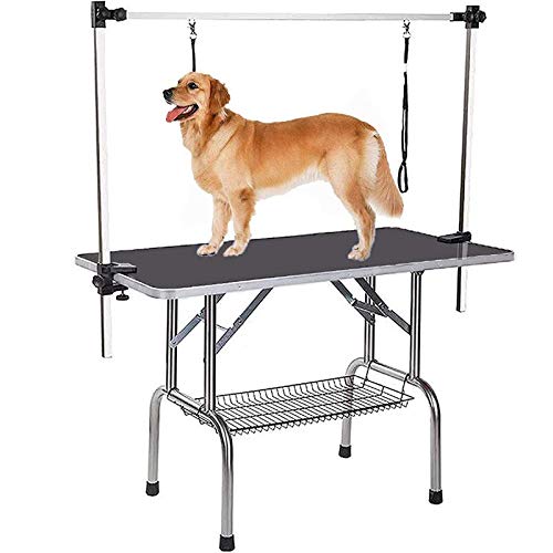Jintangli Pet Dog Pet Grooming Table For Large Dogs Adjustable Height Heavy Duty Professional Portable Trimming Table With Arm/Noose/Mesh Tray, Maximum Capacity Up To 330 Lbs, 36''/Black