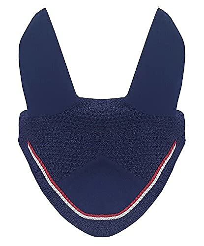 Horse Fly Bonnet Double Piping Ear Net Fly Veil Mask Breathable Cotton Crochet Horse Tack (COB, Navy Blue)