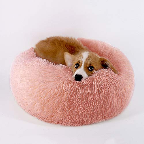 Tinton Life Luxury Faux Fur Pet Bed For Cats Small Dogs Round Cuddler Oval Plush Cozy Self-Warming Cat Bed For Improved Sleep, P