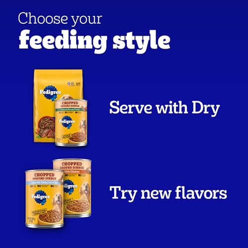 Pedigree Chopped Ground Dinner Wet Dog Food, Chicken & Rice, 13.2 oz, 12 Cans, Weight Management, Pack of 1