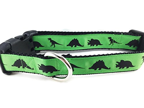 Dinosaur Dog Collar, Caninedesign, Green, T-Rex, Stegosaurus, Triceratops, 1 Inch Wide, Adjustable, Nylon, Medium And Large (Medium 13-19')