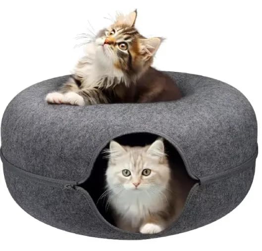 Cat Cave Donut For Large Cats And Small Dogs Up To 30 Lbs | Pet Cat House Tunnel Bed | Washable & Scratch-Resistant Pet Bed | Ve