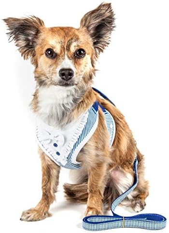 Pet Life  Luxe Spawling 2In1 Mesh Reversed Adjustable Dog Harnessleash W/ Fashion Bowtie, Blue  Medium
