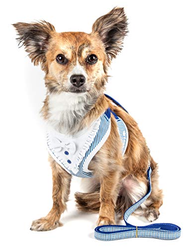 Pet Life    Luxe Spawling 2-In-1 Mesh Reversed Adjustable Dog Harness-Leash W/Fashion Bowtie, Large, Blue