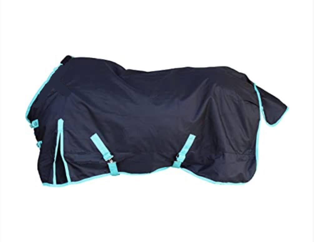 1200 Denier Horse Rain Sheet (Waterproof/Breathable & Wind Proof Turnout Sheet) Horse Breathable Rainsheet (Black-Turquoise, 82)