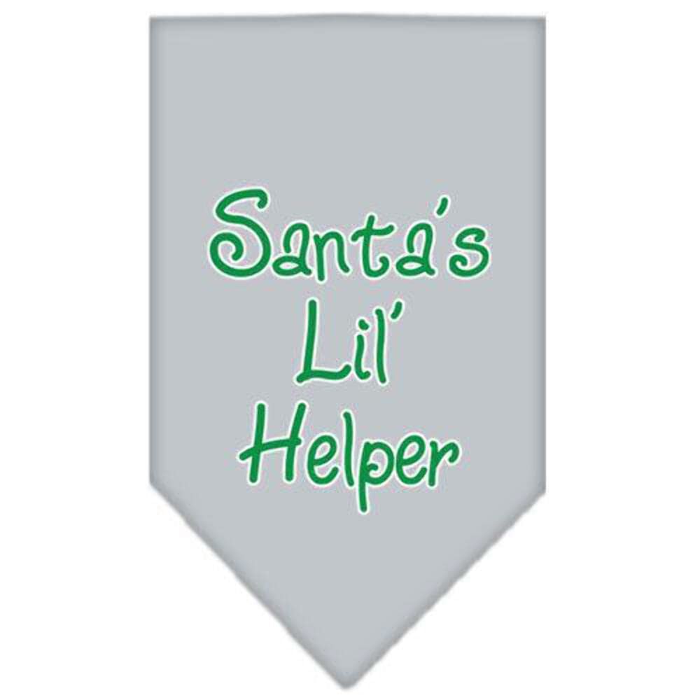 Christmas Pet and Dog Bandana Screen Printed, &quot;Santa's Lil Helper&quot; Grey Large