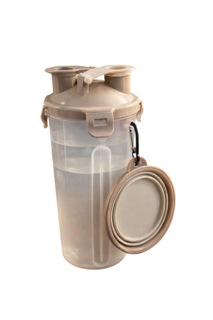 Canine Products 3 In 1 Portable Cat Feeder Bottle With Water Dispenser & Collapsible Bowl | Leak Proof Travel Food & Water Conta