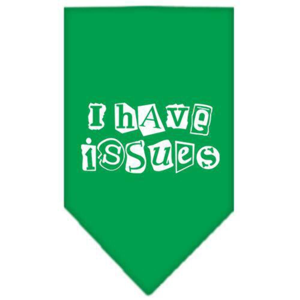 Pet and Dog Bandana Screen Printed, &quot;I Have Issues&quot; Emerald Green Large