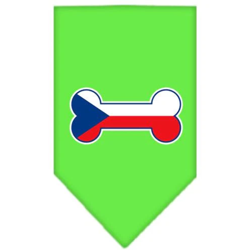 Pet and Dog Bandana Screen Printed, &quot;Bone Shaped Czech Republic Flag&quot; Lime Green Large