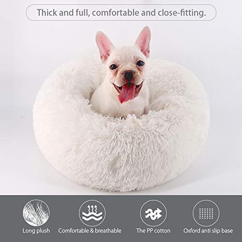 Tinton Life Luxury Faux Fur Pet Bed For Cats Small Dogs Round Cuddler Oval Plush Cozy Self-Warming Cat Bed For Improved Sleep, W