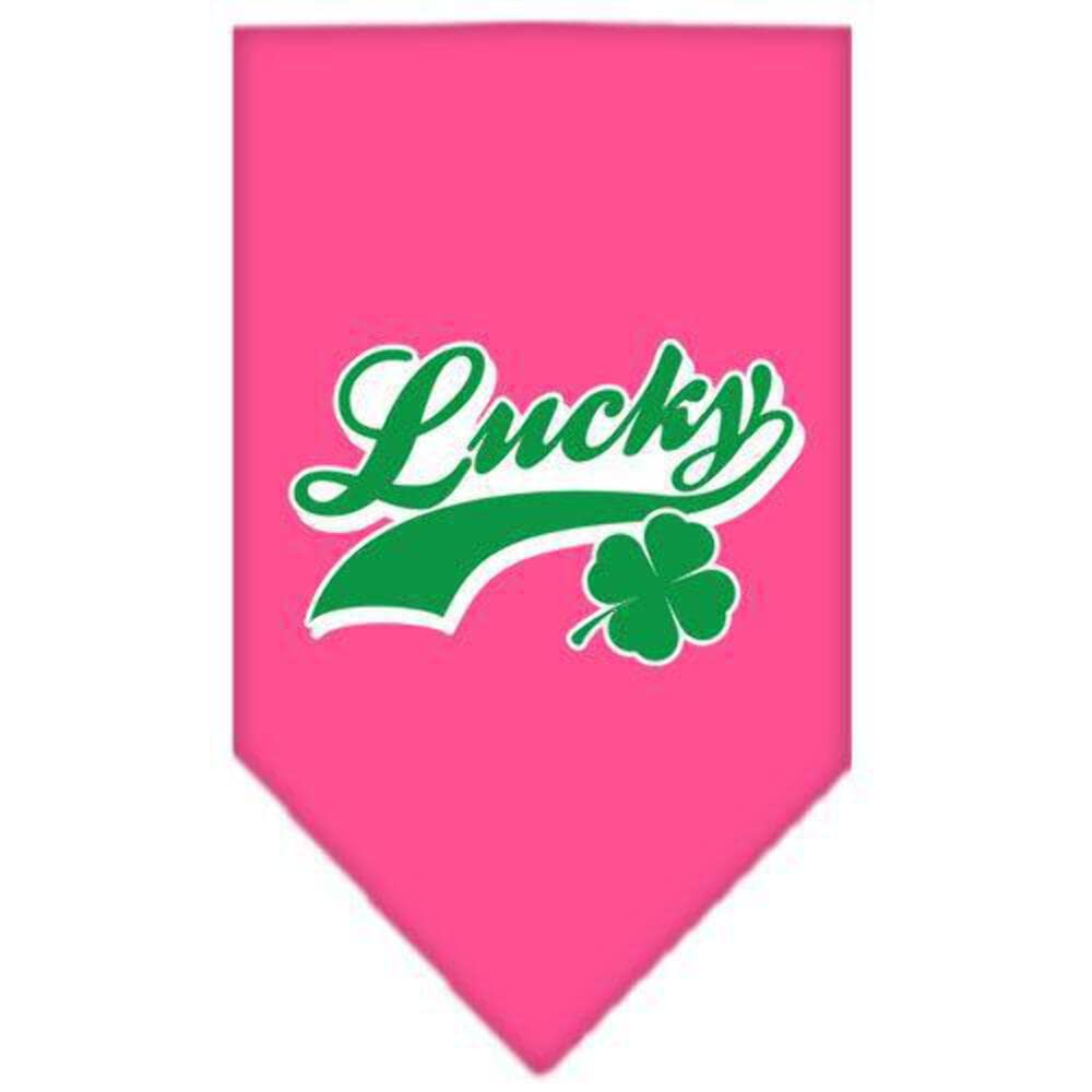 Pet and Dog Bandana Screen Printed, &quot;Lucky Swoosh&quot; Light Pink Large