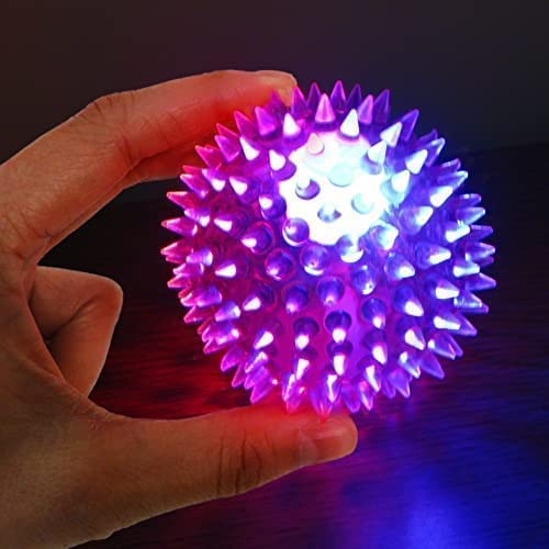 KsPups Natural Rubber Hard Spiked LED Whistle Squeaky Squeaker Sound Ball Puppy, Small Dog, Cat Pet Chew Playing Rubber Ball Toy