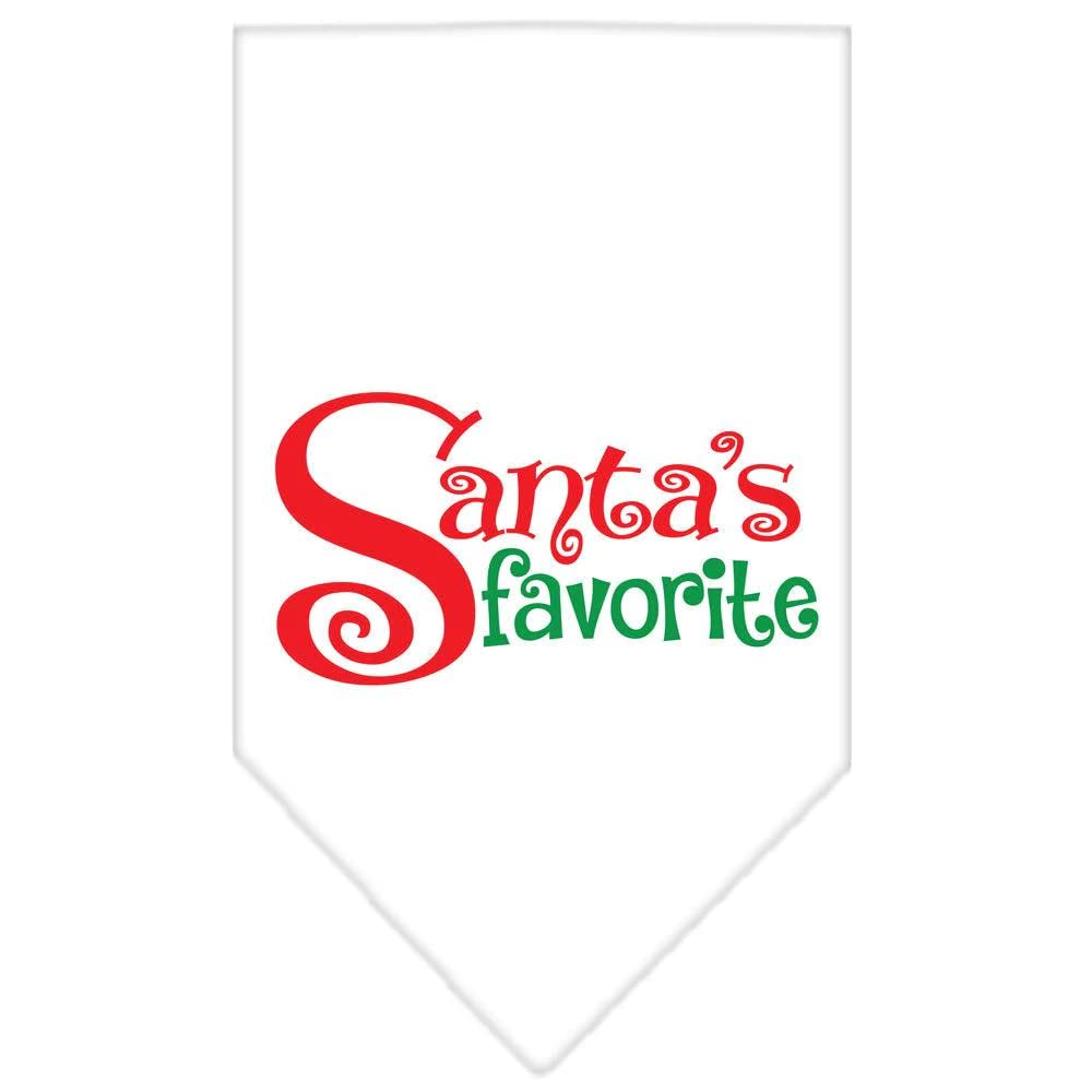 Christmas Pet and Dog Bandana Screen Printed, Santa's Favorite White Large