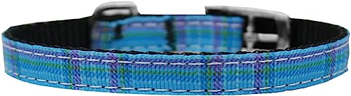 Mirage Pet Products 3/8&quot; Plaid Nylon Dog Collar with Classic Buckle, Size 12, Blue
