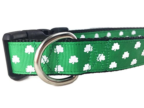 Spring Dog Collar, Caninedesign, Valentine, St Patricks Day, Easter, 1 inch Wide, Adjustable, Nylon, Medium and Large (Shamrocks