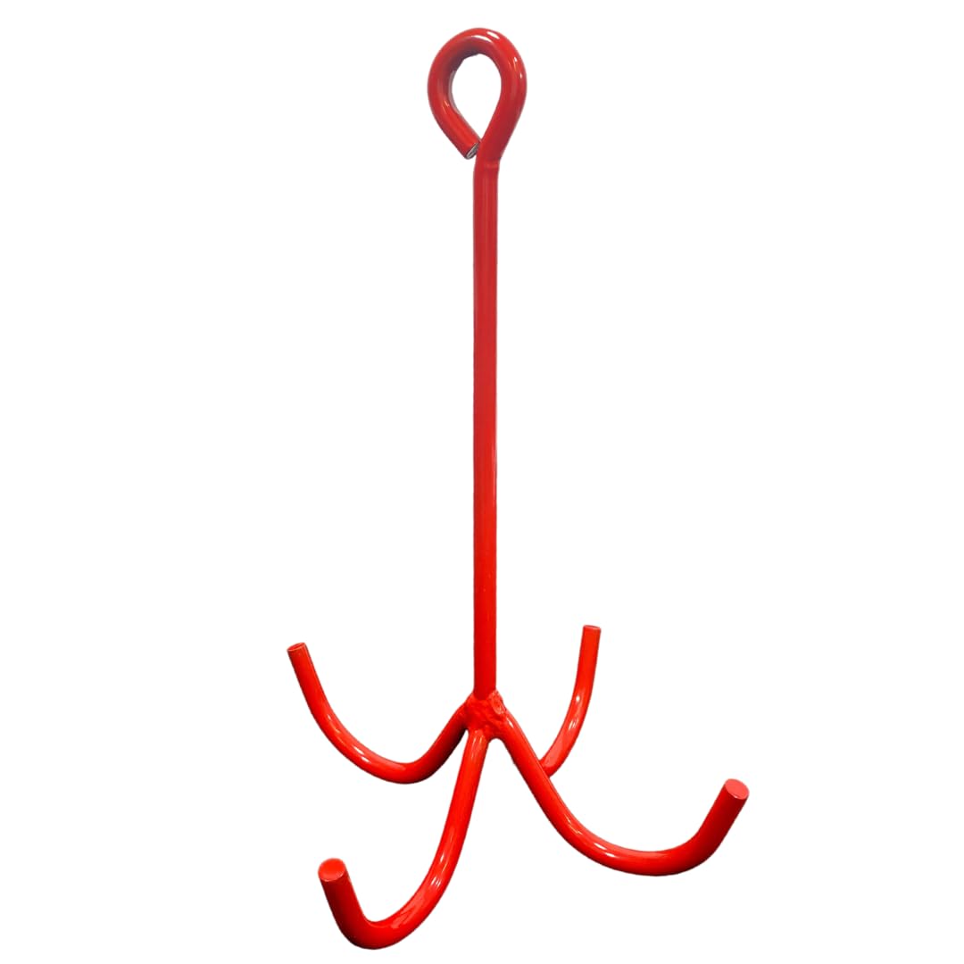 Intrepid International Red 4 Prong Horse Tack Cleaning Hook - Robust Equestrian Gear Organizer with Impressive Weight Capacity a