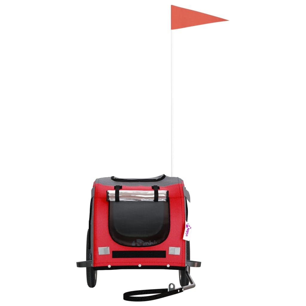 vidaXL Pet Bike Trailer for Small Dogs, Red/Grey - Oxford Fabric Cargo Carrier with Iron Frame, PVC Cover, Air Vents, Reflectors, & Safety Flag, 48.8x20.9x20.9 in