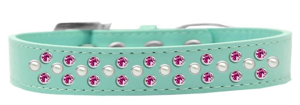 Dog, Puppy & Pet Fashion Collar, Pearl and Bright Pink Crystal Rimsets Sprinkles Aqua 14