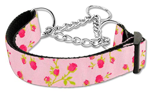 Mirage Pet Products Roses Nylon Ribbon Martingale Collar for Pets, Medium, Light Pink