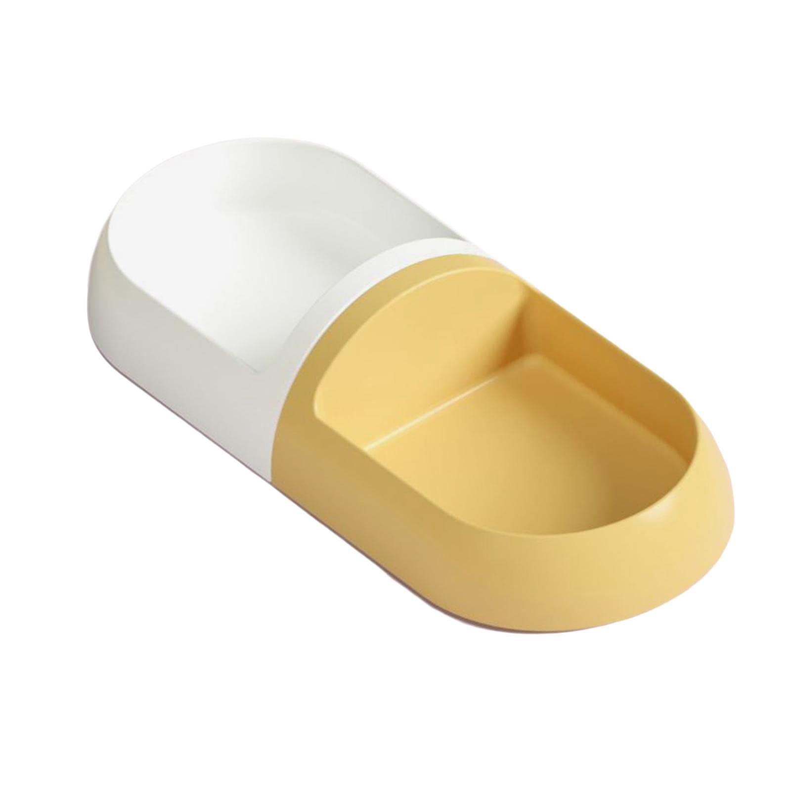 Enakshi Cat Double Bowl Cat Food Bowl Reusable Capsule Shaped For Accessories White And Yellow |Pet Supplies | Dog Supplies | Di