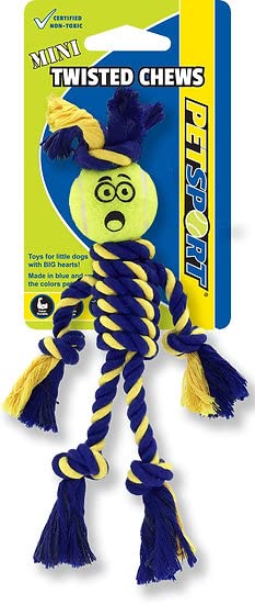 Petsport Twisted Chews Extremely Durable Rope Tug Dog Toys Great For Heavy Chewers And Teething Puppies (Mini Braided Rope Rasta Man W/1.5?Tennis Ball)