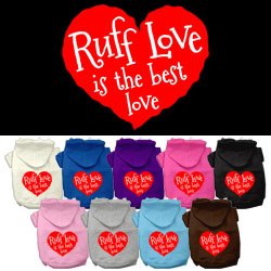 Pet Dog & Cat Hoodie Screen Printed, 'Ruff Love' Blue Xs (0-3 Lbs.)