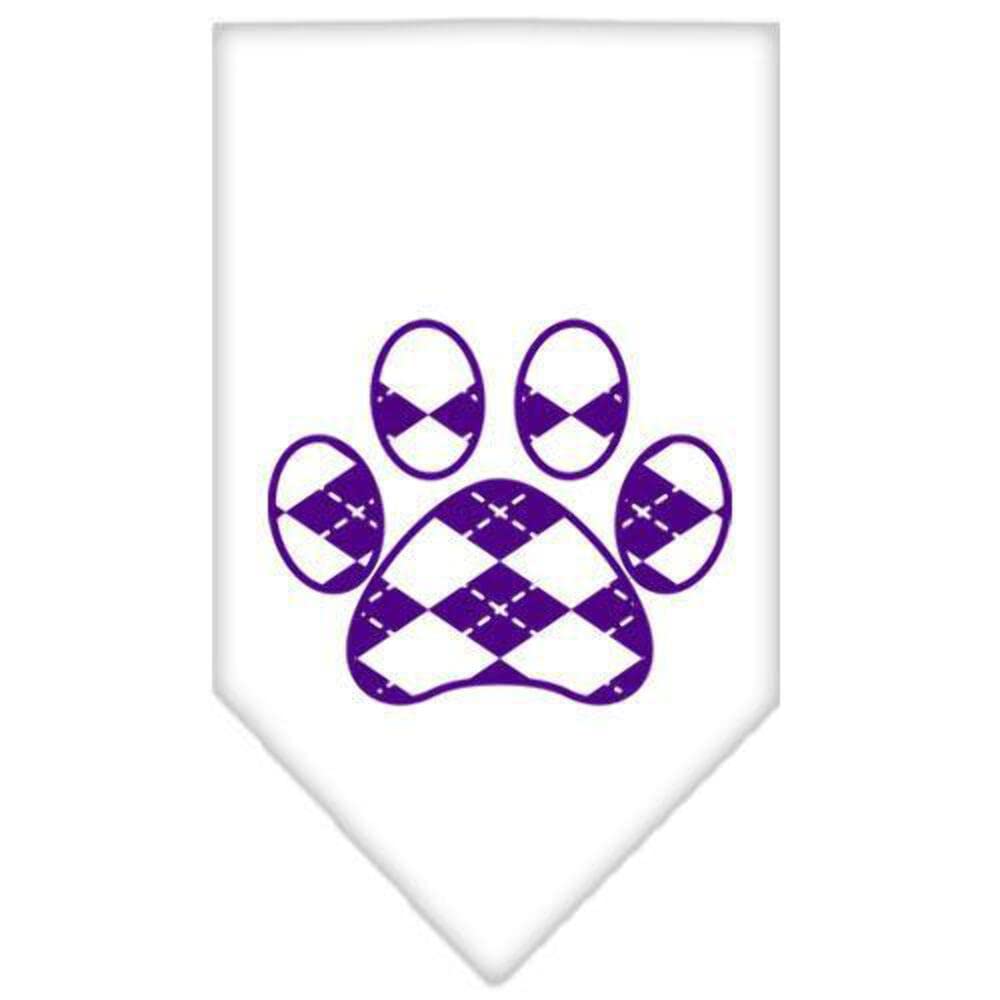 Mirage Pet Products Argyle Paw Purple Screen Print Bandana for Pets, Small, White