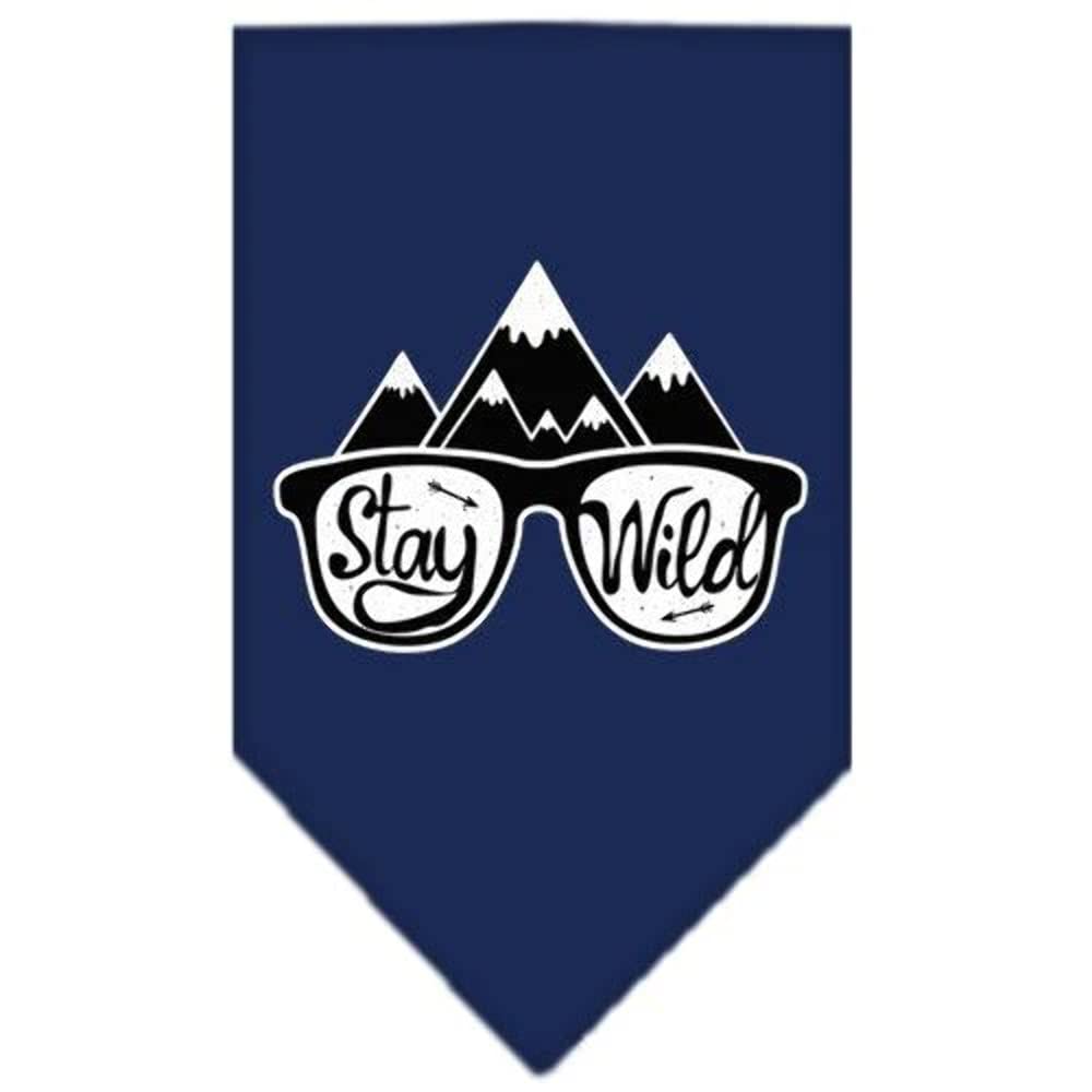 Dog Bandana Screen Printed, &quot;Stay Wild&quot; Navy Blue Small