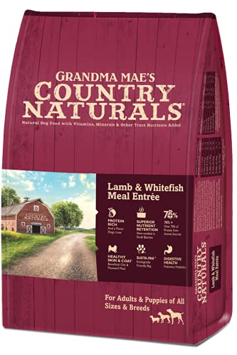 Grandma Maes Country Naturals Dry Dog Food, Lamb, Whitefish & Brown Rice, Slow Cooked & Nutrient Dense, Made in USA, 14 LB Bag
