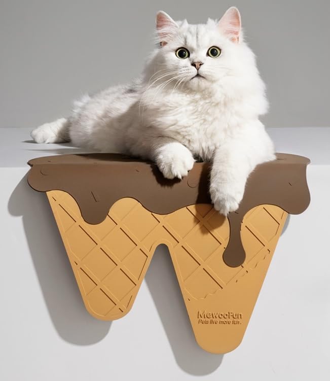 Ekylip Ice Cream Shape Cat Bowl Tilted Design, AntiVomit Pet Feeding Bowl With NonSlip Base, Raised Food & Water Dish For Cats