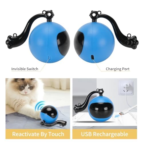Goldsuccess Interactive Cat Toy Ball For Bored Indoor Adult Cats,Rechargeable Automatic Moving Mouse Chase Toy With Colourful Le
